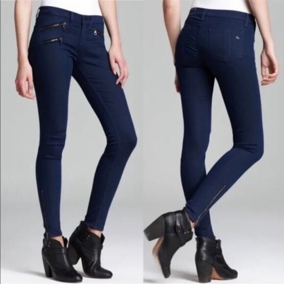 NWOT Rag & Bone Cadet Blue Moto Zip Skinny Ankle Jeans - Picture 2 of 15